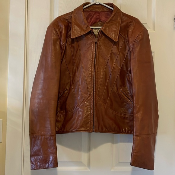 Vintage Neto cognac rust brown tan leather jacket biker boxy - Picture 1 of 12